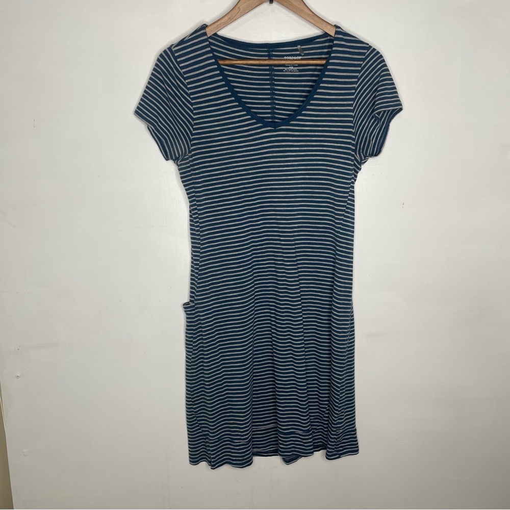 Toad & CO Blue striped casual V-neck Dress with pocket Marley SS Dress